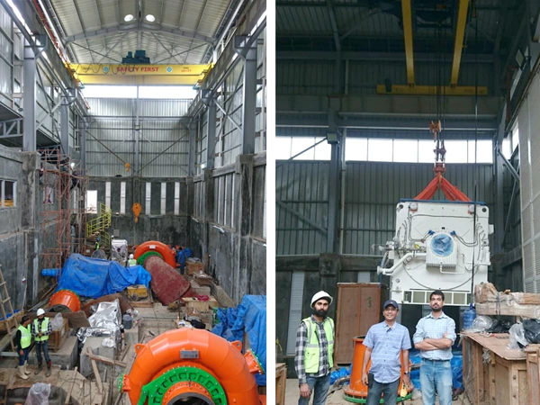 Uji beban 41 ton overhead crane double girder Pearaso Perkasa di PLTMH Gumanti III Sumatera Barat