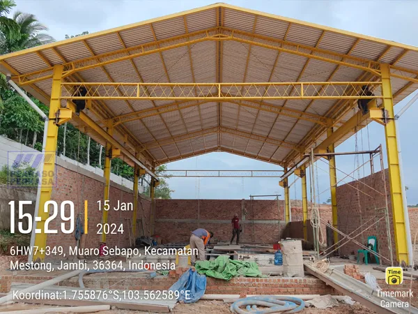 instalasi balok runway overhead crane